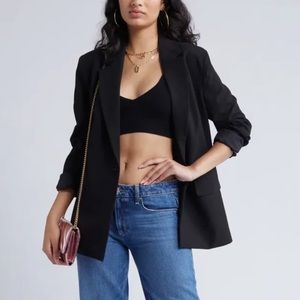Priorities (Nordstrom) Long Line Rolled Sleeve Blazer Medium Black